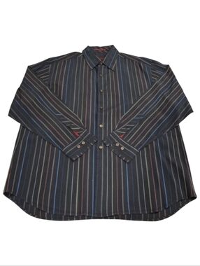 Tommy Bahama~Coastal~100%Silk~Black Patriotic~Striped Button Down ~Size XL